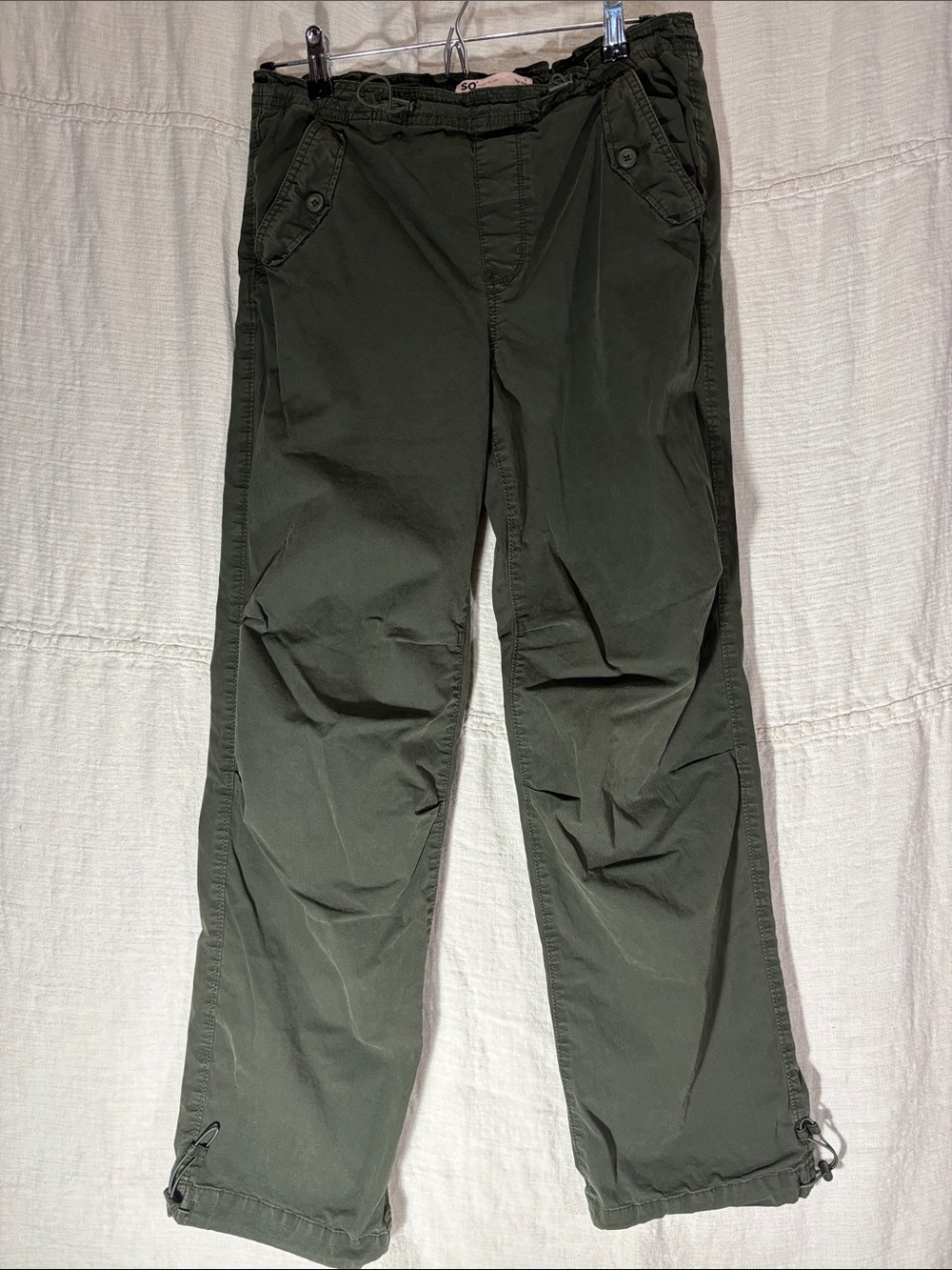 SO Olive Green Cargo Pants Size Small Gorpcore Utility Drop Toggle Y2K Style EUC
